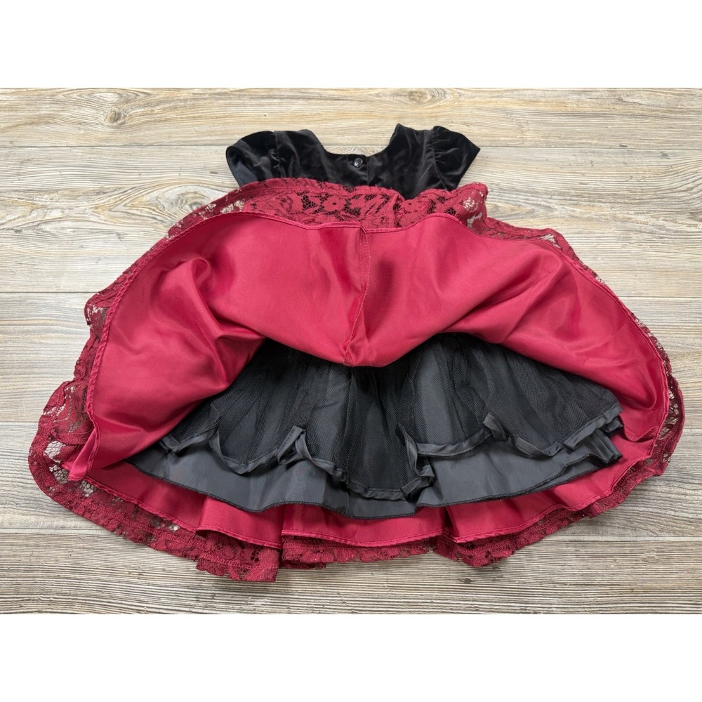 Jona Michelle Girls Burgundy Lace Black Velvet Holiday Christmas Dress Size 3T - Picture 4 of 10